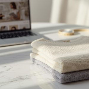 Luxury cashmere sweater displayed in a minimalist setting, representing common mistakes when buying cashmere online